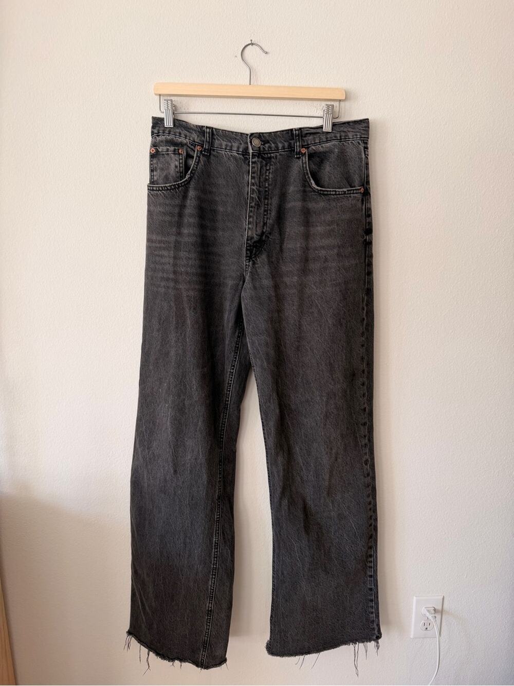 Zara Womens The 90s Full length Washed Black Relaxed Straight Jeans